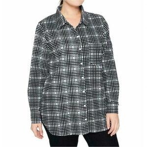 Lysse black and white plaid Schiffer long sleeve button down top sz sm